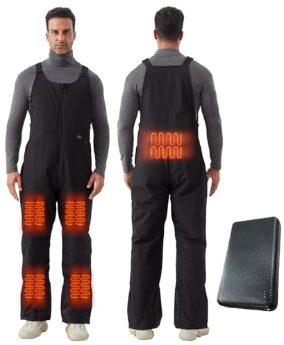 RCVICTY Men's Heated Insulated Ski Bib Overalls with Battery, Waterproof Winter Snow Pants for Work, Hunting, Fishing, Snowmobiling (Black, L)