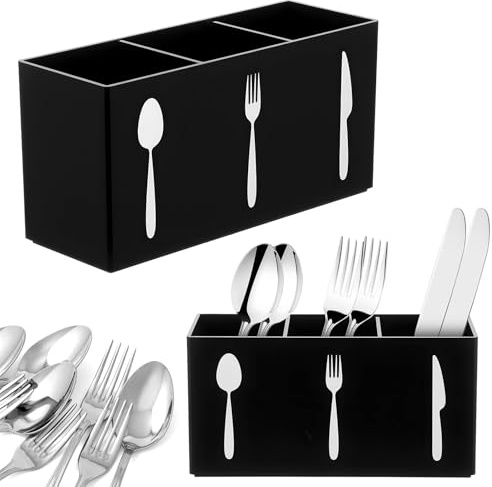 YBEATY Cutlery Storage Organizer Silverware Caddy Utensil Holder Countertop Knife Spoon and Fork Organizer Kitchen 3 Section Tableware Storage Box Indoor Outdoor Party Tableware Holder (Black)
