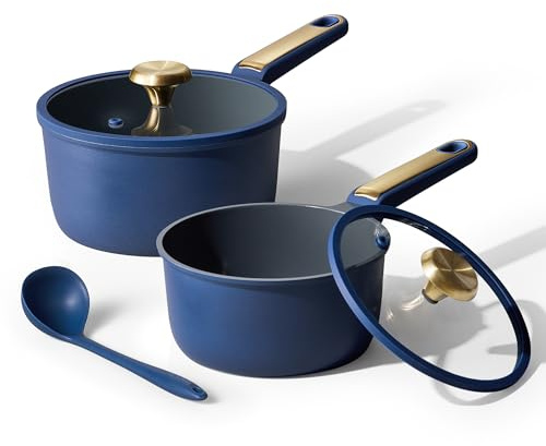 CAROTE 2QT & 2.5QT Sauce Pan Sets with Lid & Ladle Cooking Pots Nonstick Saucepans Cookware Set Small Kitchen Pot, Induction Comptable, Easy to Clean, PFOA FREE (Blue)