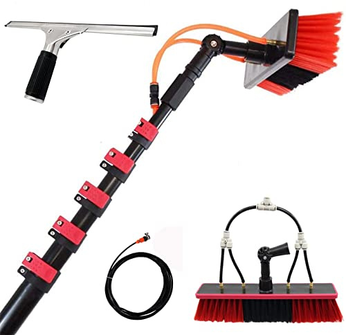 Spazzola per la pulizia del vetro Fornitura idrica domestica Kit palo telescopico Pannello solare Spazzola rotante Pannelli solari fotovoltaici, palo telescopico per la pulizia delle finestre 3,6-10,8