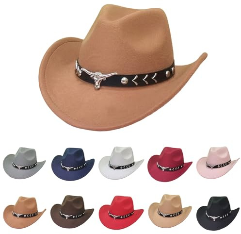 Générique Chapeau de Cowboy Classique Western pour Homme et Femme à Large Bord en Feutre avec Bandeau Taureau