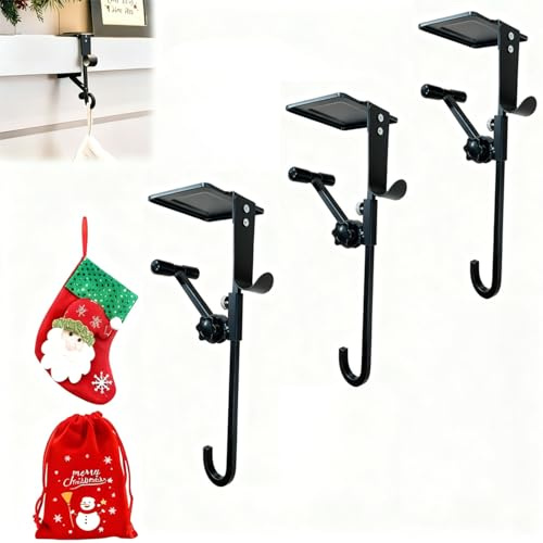 gresonic Lot de 3 noir cadre de cheminée fixe et robuste pour chaussettes de Noël et couronnes -2 crochets métalliques réglables - nécessite un perçage pour l'installation（Lot de 3 noir）