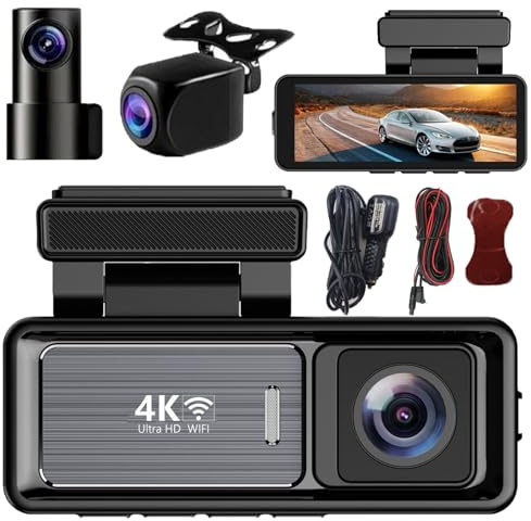Dashcam Pro, Dash CAM Coche, Cámara De Salpicadero 4k con Grabación En Bucle Frontal Y Trasera, Seguimiento GPS, Monitoreo De Estacionamiento, Control por WiFi/Aplicación