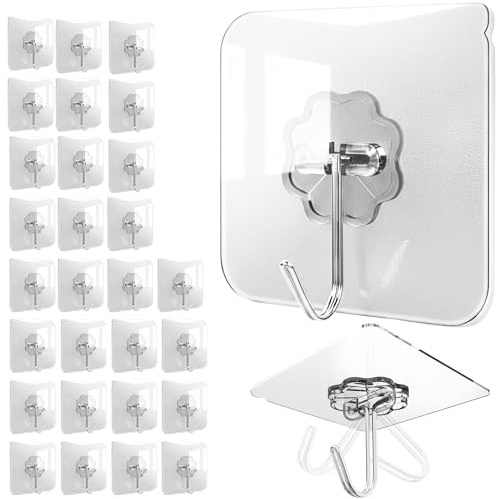 Menz Haken selbstklebend, 30 Stück transparent Klebehaken extra stark, 10 Kg klebehaken transparent, Decke & Wand drehbar, Mehrzweck für Küche, Bad, Deko