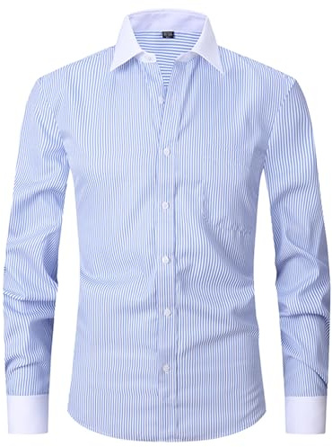 Chemise Coton Homme Manches Longues Chemises Regular Fit Chemisier a Rayures Chemisette Mode Tshirt Respirant Tee Shirt Leger Habit Basique Hauts Décontractée Vetements