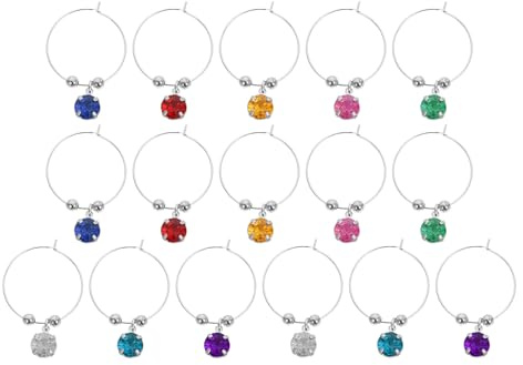 LALADEFIEE 16 pezzi Segnabicchieri Vino con Anelli Appendi Bicchieri Colorati Riutilizzabili per Feste Cocktail Banqueting Design Semplice e Resistente
