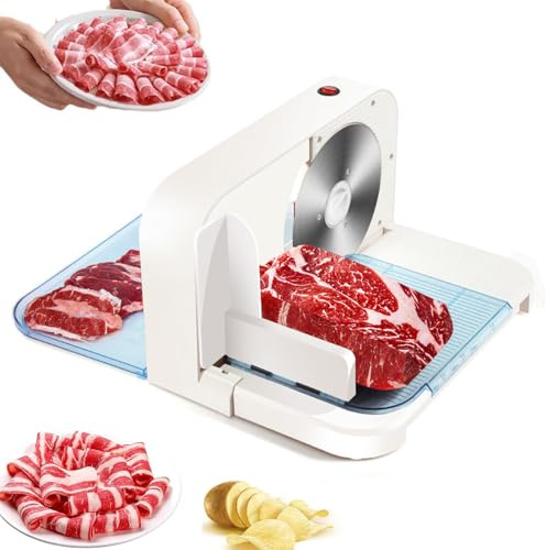 Cortadora de Carne Eléctrica, Cortadora de Alimentos, Espesor Regulable 1-15 Milímetros, Hoja de Acero Inoxidable, Base Antideslizante, Apta para Carnes Cocidas, Embutidos, Queso y Pan