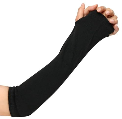 LOUKEKE 1 Paire Gants Longs Noirs Punk sans Doigts, Manchettes, Mitaines d'extérieur Hip-hop, Chauffe-Bras Extensibles pour l'hiver