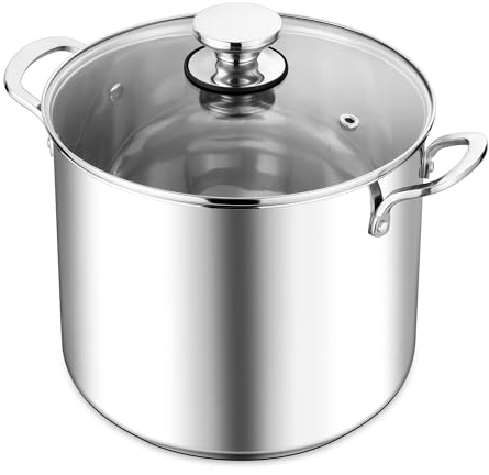 Herogo 8.5L Tri-Ply Bottom 23cm Stainless Steel Stock Pot with Visible Lid | Cooking Pot with Multiple Heating Sources, Heavy Duty in Stewing, Mirror Polished Soup Pot for Easy to Clean, Dishwasher Safe