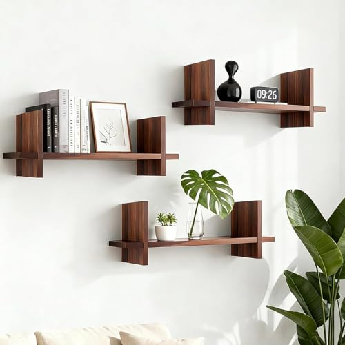 Aofesel Wandregal aus Holz 3er Set, Schwebendes Regal, Stabiles Hängeregal für Küche, Wohnzimmer, Schlafzimmer, Badezimmer Deko, DIY Wandmontage, Länge 40 cm