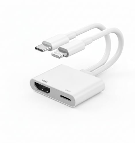 [Certificado MFi] Adaptador USB-C y Lightning a HDMI para iPhone, pantalla de sincronización 4K a 60Hz, adaptador Apple a AV digital con puerto de carga de 100 W para iPhone 17/16/15/iPad/MacBook a
