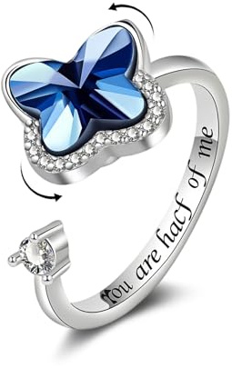 Estrellique Silber Anxiety Ring mit drehbarem Design für Angst Damen Frauen Mädchen, Verstellbare Offener Anti-Stress Ringe, Spinner Fidget Ring gegen Angst, Stimmungsring Modeschmuck Geschenk