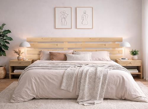 DHOME Kopfteil aus Natürlichem Kiefernholz im Horizontalen Palettenstil für Palettenbett Inklusive Beschläge (Naturkiefernholz, 220cm Dual)