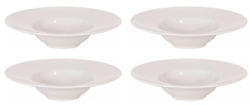 AC - Pack de 4 Platos hondos para risotto, cerámica, vajilla, pasta, tapas, postres, cocina, válidos para microondas y lavavajillas (Color Marfil - Ø 28 cm)