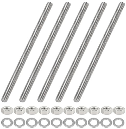 TTYSHIP® 5 Pcs Tige Filetée M10, Tiges Filetées M10 x 200 mm en Acier Inoxydable 304 avec 10 Écrous Hexagonaux et 10 Rondelles pour Fabrication de Machines et Meubles