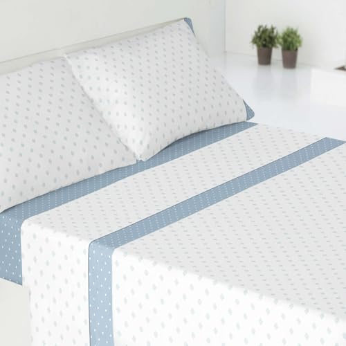 DECODEKO Juego de Sabanas 3 Piezas - Poliéster Microfibra Cepillada, Bajera 90x190cm, Encimera de 160x260cm y una Funda Almohada 45x110cm(Indigo-A, Cama 90)