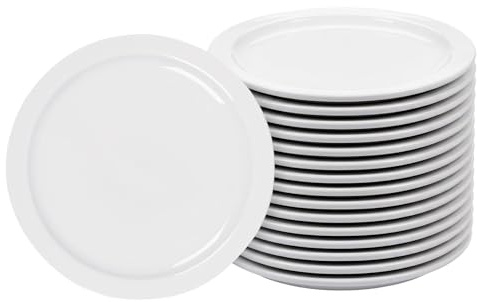 Argon Tableware White Dinner Plates - Set of 24 Porcelain Buffet Main Course Dining Catering Party Serving Dishes Set 23cm for Students, Kitchen, Home Dining, and Parties - Dishwasher & Microwave Safe
