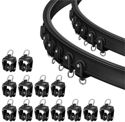 Rulli for binari for tende da soffitto, flessibili e pieghevoli, guide for binari for tende in plastica bianca da 11 mm con ganci(Black,50pcs)
