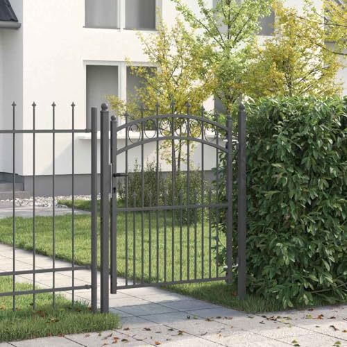 Ziaphsol Zauntor mit Spitzen EMMEN pulverbeschichteter Stahl 150 x 100 cm, grau, mit 2 Pfosten, Flügel Tor für Garten Zaun und Grundstückseingang, blickdicht