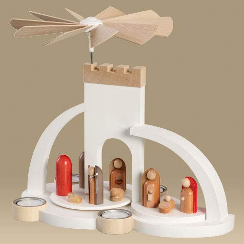 Rudolphs - Pirámide de madera para velas de té (29 cm), diseño de nacimiento, color blanco