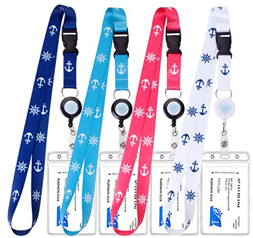 Retractable Waterproof Lanyard with ID Badge Reel Holder & Detachable Buckle for Ships Key Cards, Cruise Essentials & Must Have Accessories (4 Colors)