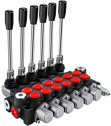 VEVOR 6 Spool, 11 GPM, 3600 PSI Directional, Hydraulic Valves and Controls for Tractors Loaders Tanks, red