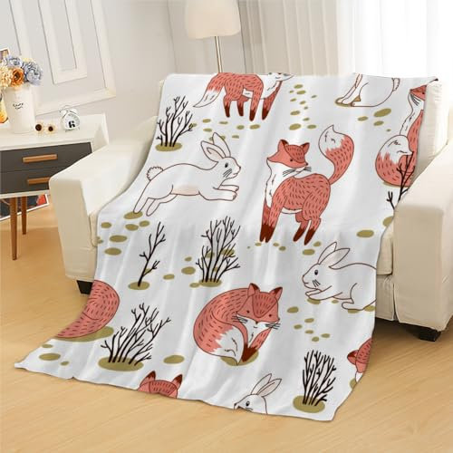 Weihnachten Fleece Flauschig Kuscheldecke für Mädchen Jungen Fuchs Kaninchen Sofa Flanelldecke Warme Kinderdecke Wohndecke für Bett Klimaanlage Decke Nap Decke Babydecke Winter Blanket 100x130cm