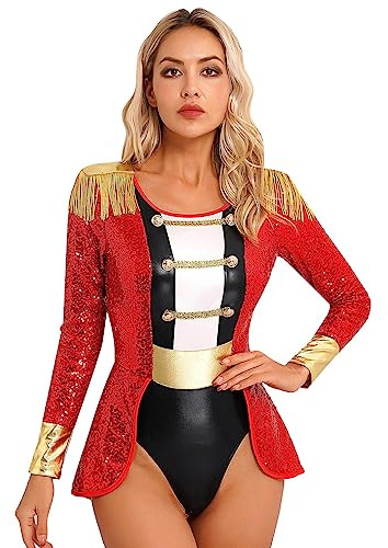 TiaoBug Disfraz De Ringmaster Para Mujer Disfraz De Domadora De Circo Body Manga Larga Lentejuelas Disfraces Del Festival De Halloween