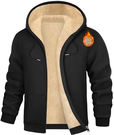 Lonya Sweat a Capuche Homme - Polaire Veste avec Zippée Sweats Hiver Chaud Épaisse Sherpa Manches Longues Manteaux Hoodie Sweatshirt avec Poches Survêtement Casual Sport, Noir, L