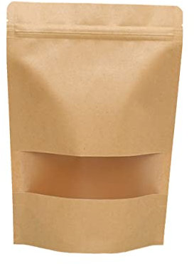 BUGUUYO 50stücke Kraftpapier Tüten Mit Fenster Und Reißverschluss Selbstverschluss Standbodenbeutel Für Getrocknete Früchte Tee Und Snacks
