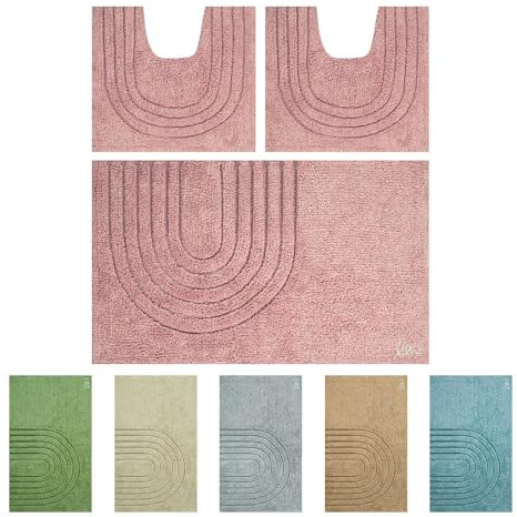 OLIVO.shop | PARURE MODERN, Set Tappeti Bagno 3 pezzi, Tappeti bagno antiscivolo, Tappeto bagno cotone, Tappeti bagno lavabili, vari colori (MODERN ROSA)