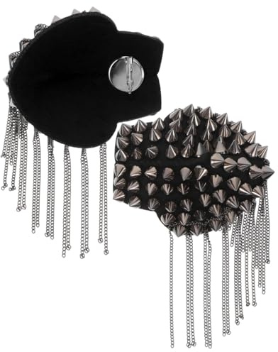 OATIPHO 1paar Altsilber Rivet Quaste Schulterklappen Für Männer Und Frauen Punk Stil Epauletten Mit Kette Für Jacke Und Kostüm Vielseitig Einsetzbar Und Langlebig