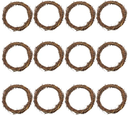 Corona redonda pequeña de vid de 4 pulgadas, coronas de ratán para manualidades, primavera, Navidad, decoración de vacaciones, boda, decoración del hogar (12 unidades, 10 cm)