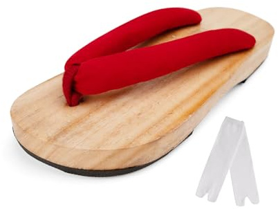 Sandali Geta tradizionali giapponesi, pantofole legno rosso, 44 EU