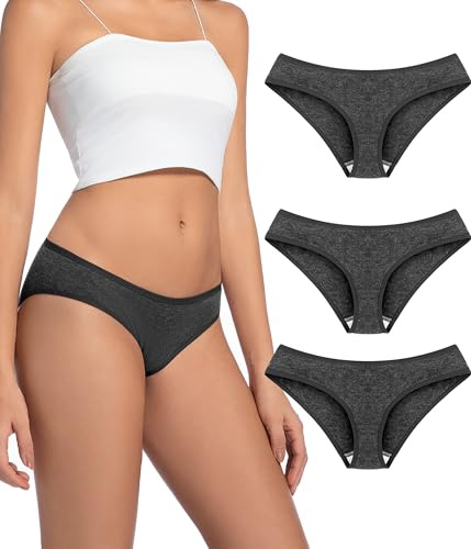 FORVEVO Biancheria intima da donna in lana merino, confezione da 3 pezzi, in lana traspirante, morbida, per donne (taglia S-XL), grigio scuro, XL
