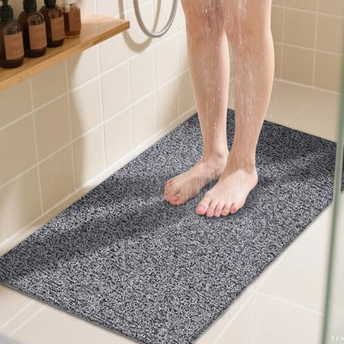 COSYLAND Alfombrilla Ducha Antideslizante 40x60cm – Loofah de PVC Suave, Secado Rápido, Sin Ventosas, para Baño y Ducha – Blanco y Negro