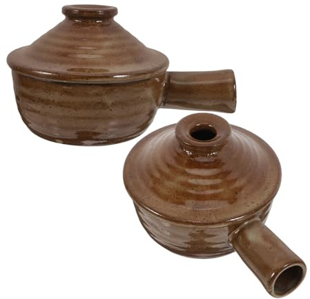 Amosfun 2 Cazuelas Redondas De Barro Para Microondas De Terracota Con Tapa Aptas Para Microondas Para Sopa Estofado Y Sopa De Gres
