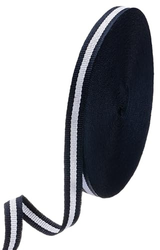 M METERXITY Cinta Rayas (1cm x 23 Metros, Azul Oscuro/Blanco) Cinta Tafetán Rayas Poliéster, Aplicable Para Envolver Regalos Bodas