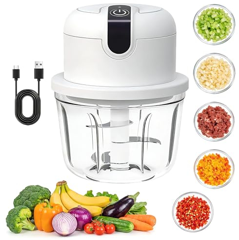 Hachoir Électrique de Cuisine Hachoir à Oignons Électrique 350ml Mini Hachoir à Oignons Électrique Chargement USB Hachoir à Oignons Sans Fil pour Oignons, Fruits, Viande, Ail