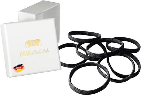 Haarallerliebst Haargummi extra breit Damen Schwarz für dunkles Haar (8 Stück | 9mm breit) - nahtlos für Zopf & Dutt - Haargummis Damen | Zopfgummi | Hair Ties