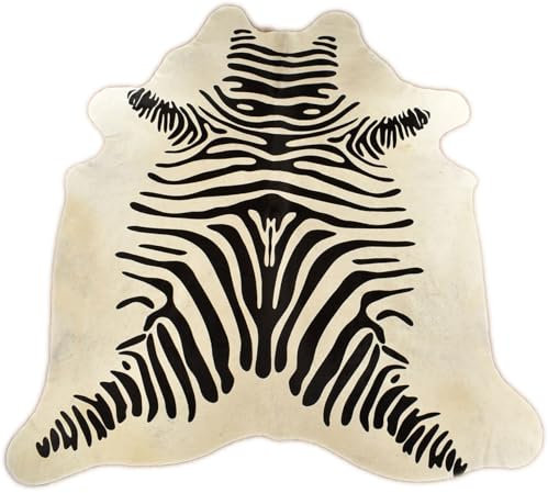 generisch Kuhfell Stierfell Teppich Natur Weiss mit Zebra Optik ca.180 x 210 cm aus Brasilien Kuhfell Rinderfell Zebra
