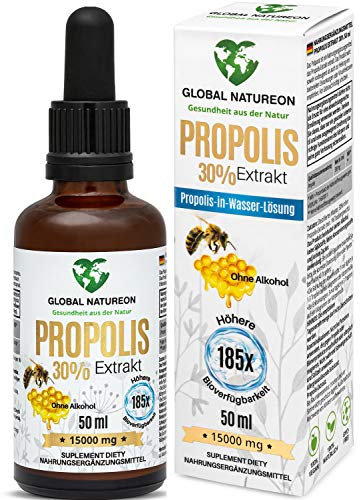 Propolis-in-Wasser-Lösung Extrakt 30% ohne Alkohol, Große Flasche 50 ml, Tinktur für Kinder & Tiere geeignet, Polyphenolen, Flavonoiden und Bioflavonoiden, 100% natürlich, alkoholfrei