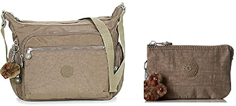 Kipling Damen Gabbie Umhängetasche Beige (True Beige) + Damen Creativity S Münzbörse, Braun (True Beige), 14.5x9.5x5 cm