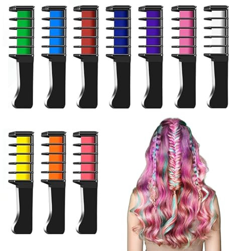 MHDUYEG Abwaschbare Haarfärbekreide für Kinder 10 Stück Haarkreide Kamm für Kinder,Temporäre Haarfarbe Kamm,Temporär Haarfarbe Kreide Kamm für Kinder für Weihnachten Halloween Mitgebsel Party