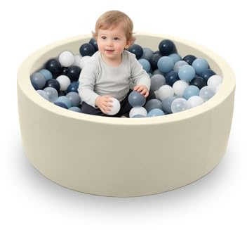 hoopyosms Barnskumboll grova, mjuk rund bollpool för småbarn, babylekboll pool, minnesskum för inomhus (utan bollar), beige