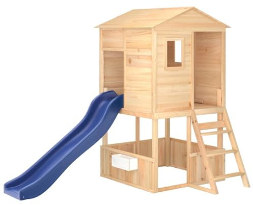 vidaXL Wooden Outdoor Playset - Solid Fir Wood Backyard Playground Set with Tower & Wave Slide - Safe, Durable & Fun for Kids