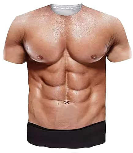 PINTUTU Divertente Maglietta con Muscoli 3D novità Stampa Digitale Tops Maglietta con Muscoli Finti Casual Streetwear Cosplay Modello Muscolare Camicetta Fitness