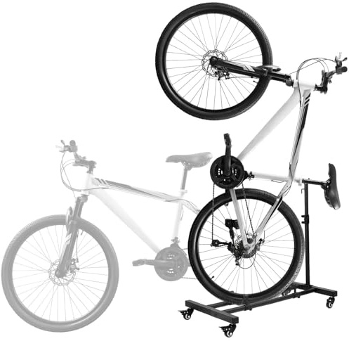 QWORK Vertikalt cykelstativ med låsbara hjul, justerbart vertikalt cykelstativ, ingen borrning krävs, maximal däckbredd 10 cm
