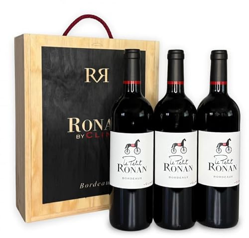 Coffret 3 bouteilles vin rouge Le Petit Ronan by Clinet – Caisse en bois