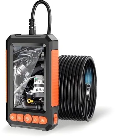 BOGJFC 1080P Dual Or Single Lens Industrial Endoscope Camera 4.3 Inch LCD Borescope for Car Plumbing HVAC Inspection IP67 Waterproof 5m/10m Rigid Cable 8mm Lens(10m,Dual Lens)